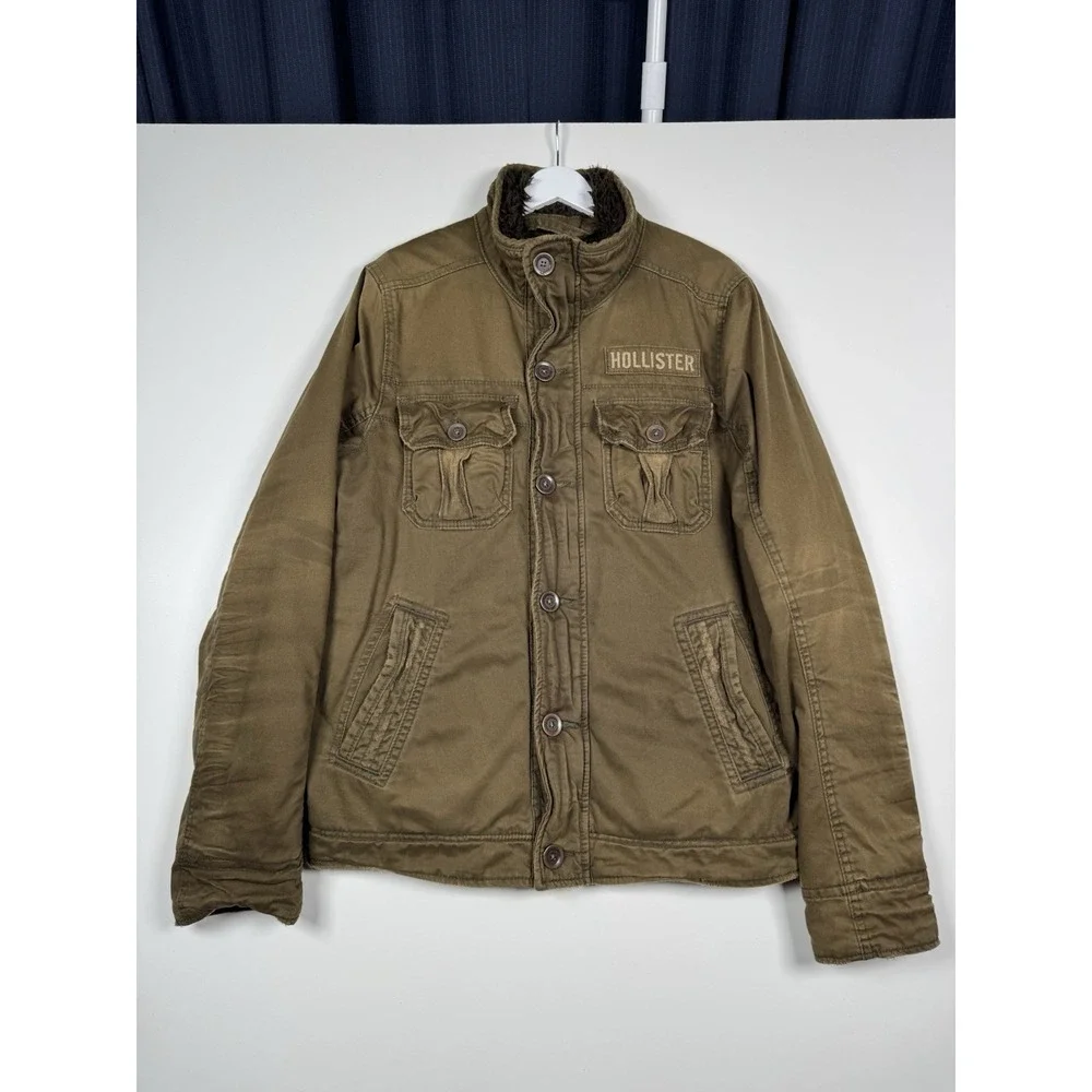 VTG Hollister Carpinteria Brown/Olive Faux Fur Lined Field Jacket L Distressed